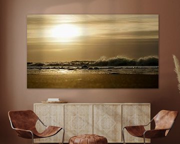 Zonsondergang Noordzeekust Zeekust Nederland Goud 16x9 van Martijn Jebbink Fotografie