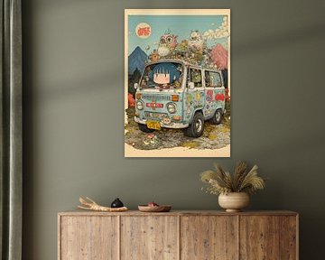 Fille et voiture avec créature