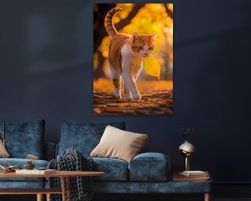 Kat en herfstbladeren van MIROKKU