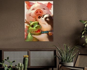 Vriendschap van hond, draak en varken van MIROKKU