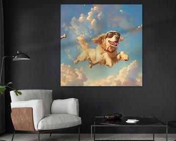 Glücklicher, fliegender Golden Retriever