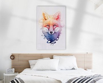 Kleurrijke aquarel vos schilderij