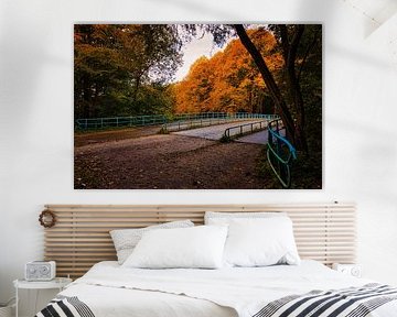 Le pont bleu comme panorama d'automne sur peterheinspictures