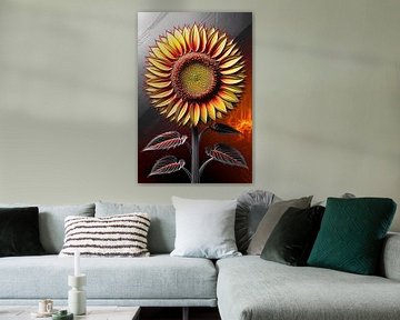 Futuristische zonnebloem lijntekening van Art & Soul Creations