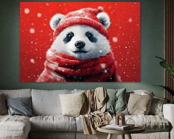 Winterpanda in Rood - kerst - winter van Eva Lee