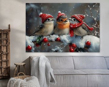 Wintervogels in Rood - vogels - schattig van Eva Lee