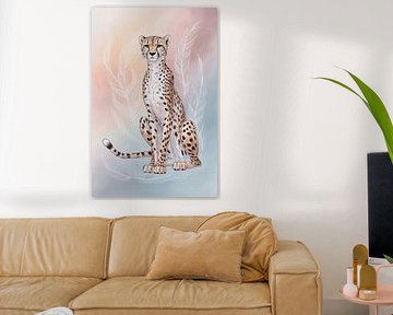 Gepard mit zartem Federhintergrund von Art & Soul Creations