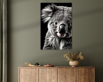 Zwart-wit koala portret van Art & Soul Creations