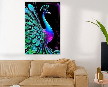 Kleurrijke abstracte pauw kunst van Art & Soul Creations