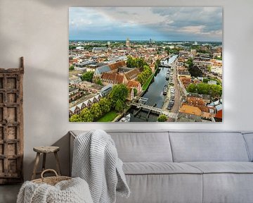 Zwolle Thorbeckegracht van boven tijdens een zomerse zonsondergang van Sjoerd van der Wal Fotografie