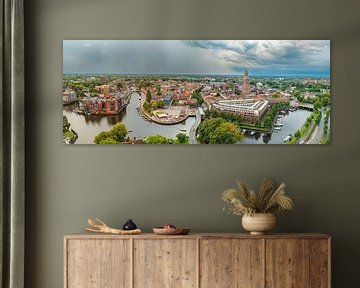 Zwolle panorama van boven tijdens een zomerse zonsondergang van Sjoerd van der Wal Fotografie