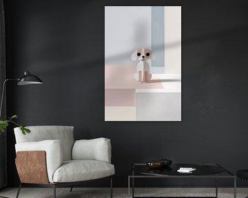 Minimalistisch hond kunstwerk met blokken
