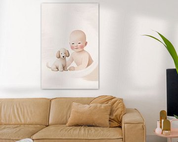 Baby en hond in minimalisme van Art & Soul Creations