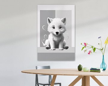 Digital baby wolf in black and white