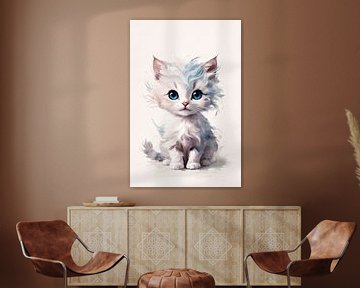 Schattige witte kitten met blauwe ogen van Art & Soul Creations