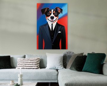 Hond in pak op kleurrijke achtergrond van Art & Soul Creations