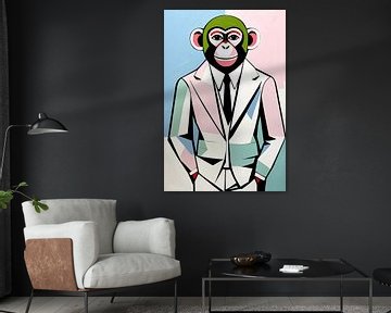 Kleurrijke abstracte aap in pak van Art & Soul Creations