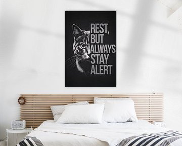 Zwart-wit kat met tekst