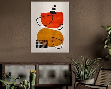 Organic geometric abstract art - orange and yellow tones