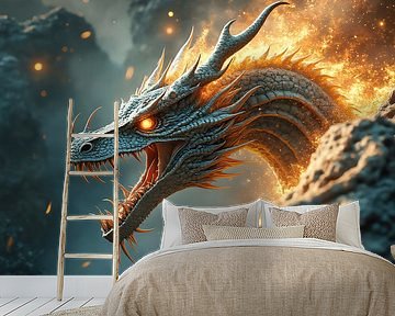 Close-up of a dragon with fire by The Photo Artist