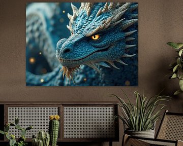 Close-up van een blauwe draak van The Photo Artist