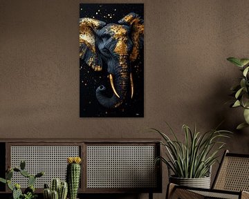 gouden olifant op een zwarte achtergrond van Gelissen Artworks