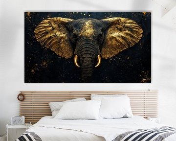 gouden olifant op een zwarte achtergrond van Gelissen Artworks