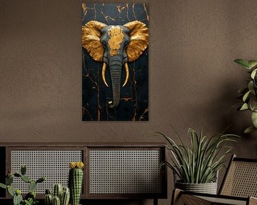 gouden olifant op een zwarte achtergrond van Gelissen Artworks