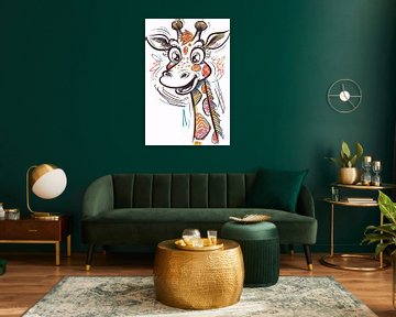 Kleurrijke speelse giraffe tekening van Art & Soul Creations