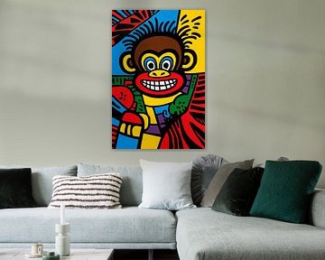 Vrolijke aap in kleurrijke pop-art van Art & Soul Creations