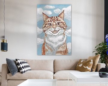 Vrolijke kat met blauwe lucht van Art & Soul Creations