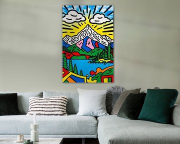Kleurrijk berglandschap met meer van Art & Soul Creations