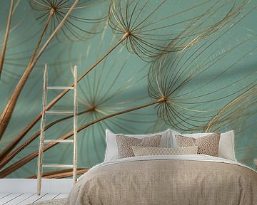 Peace and simplicity: Golden fluff with turquoise background, landscape by Marjolijn van den Berg