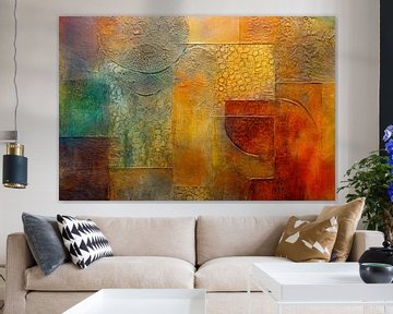 Abstract schilderij in herfstkleuren,  Oranje, Geel, Goud, Bruin en Rood van Joriali Abstract