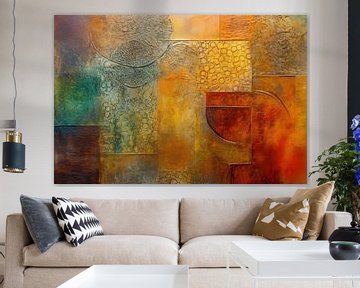 Abstract schilderij in herfstkleuren,  Oranje, Geel, Goud, Bruin en Rood van Joriali Abstract