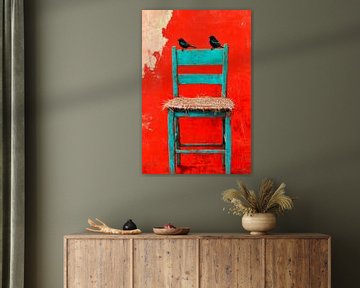 Blauwe stoelen vogels van Poster Art Shop