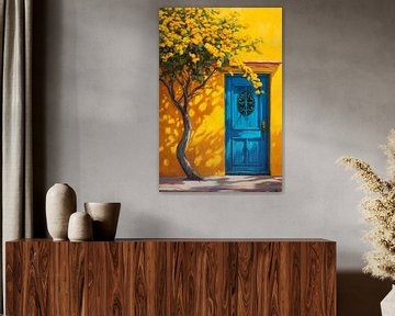 Blauwe deur tuin van Poster Art Shop