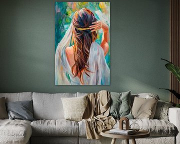 Bruid met sluier van Poster Art Shop