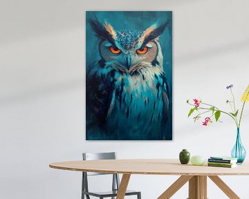 Uil in blauw van Poster Art Shop