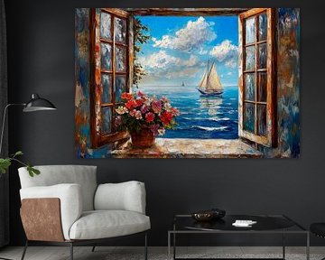 Raam uitzicht zee van Poster Art Shop