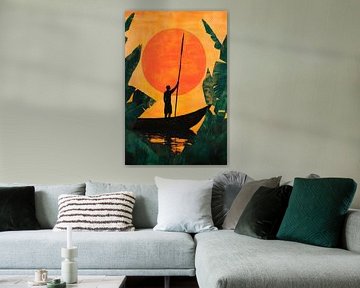 Fischer im Sonnenuntergang von Poster Art Shop