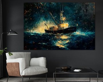 Fishing boat night by Poster Art Shop