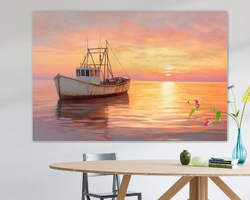 Vissersboot bij zonsondergang van Poster Art Shop