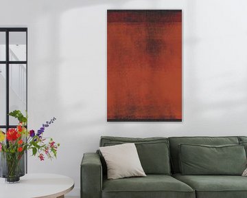 Moderne abstracte minimalistische kunst in warm rood, oranje en zwart op linnen. van Dina Dankers