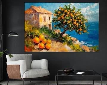 Sinaasappelboom aan zee van Poster Art Shop
