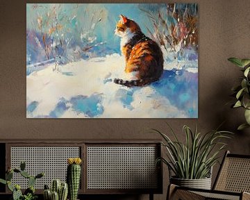 Kat in de sneeuw van Poster Art Shop