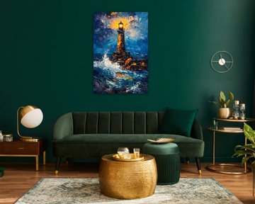 Vuurtoren in de storm van Poster Art Shop