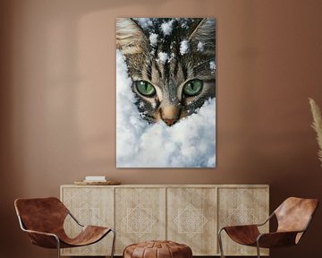 Kattengezicht in de sneeuw van Poster Art Shop