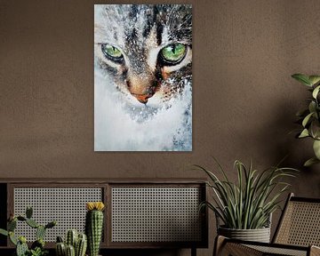 Kattengezicht in de sneeuw van Poster Art Shop