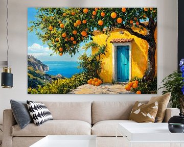 Sinaasappelboom aan zee van Poster Art Shop
